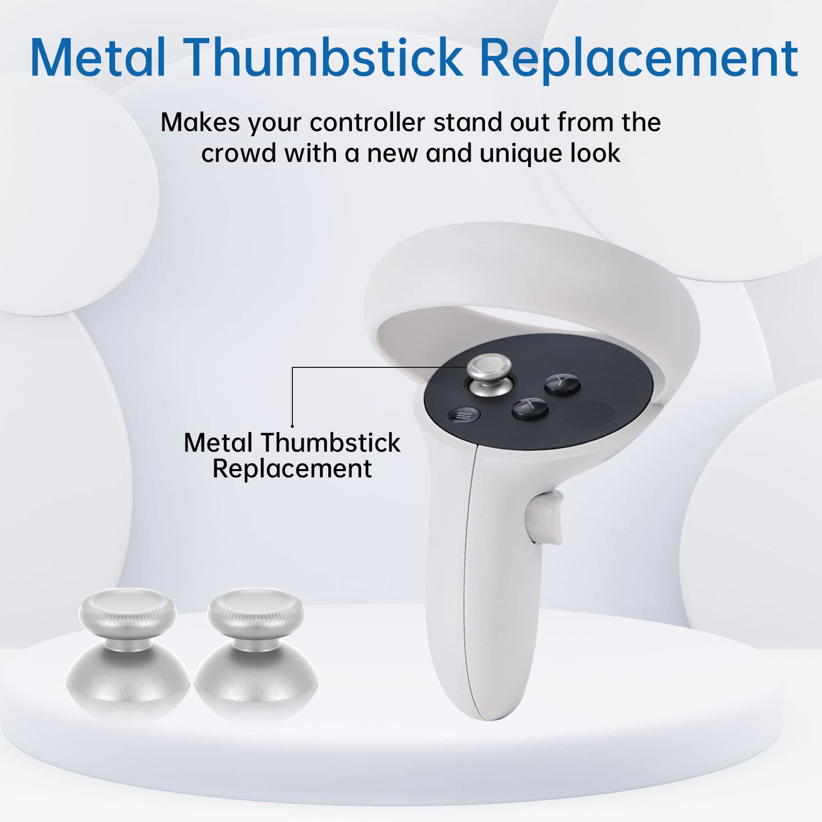 Vrbrother 2Pcs Replacement Rocker Metal Analog Joystick Thumbstick Mushroom Caps Repair For Meta Oculus Quest 2 (Silver)